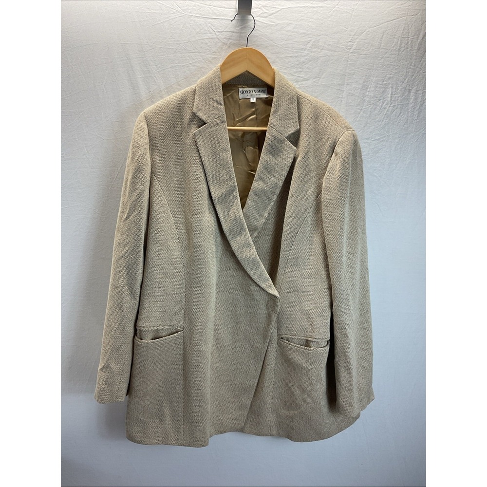 Giorgio Armani Women's Tweed Tan Blazer Jacket Size 12 Professional Career